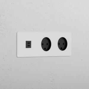 Grove Gniazdo USB-C 30 W i duńskie typu K x 2 w potrójnej ramce – Do malowania, Czarny