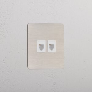 Kew Gniazdo RJ45 x 2 w pojedynczej ramce – Satynowy nikiel, Biały