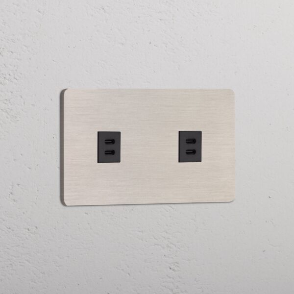 Grove Gniazdo USB-C 30 W x 2 w podwójnej ramce – Satynowy nikiel, Czarny
