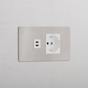 Grove 4-modułowe gniazdo USB-C 30 W i Schuko/Bipasso – Polerowany nikiel, Biały