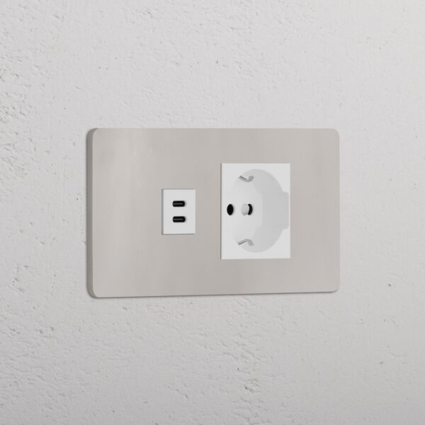 Grove 4-modułowe gniazdo USB-C 30 W i Schuko/Bipasso – Polerowany nikiel, Biały
