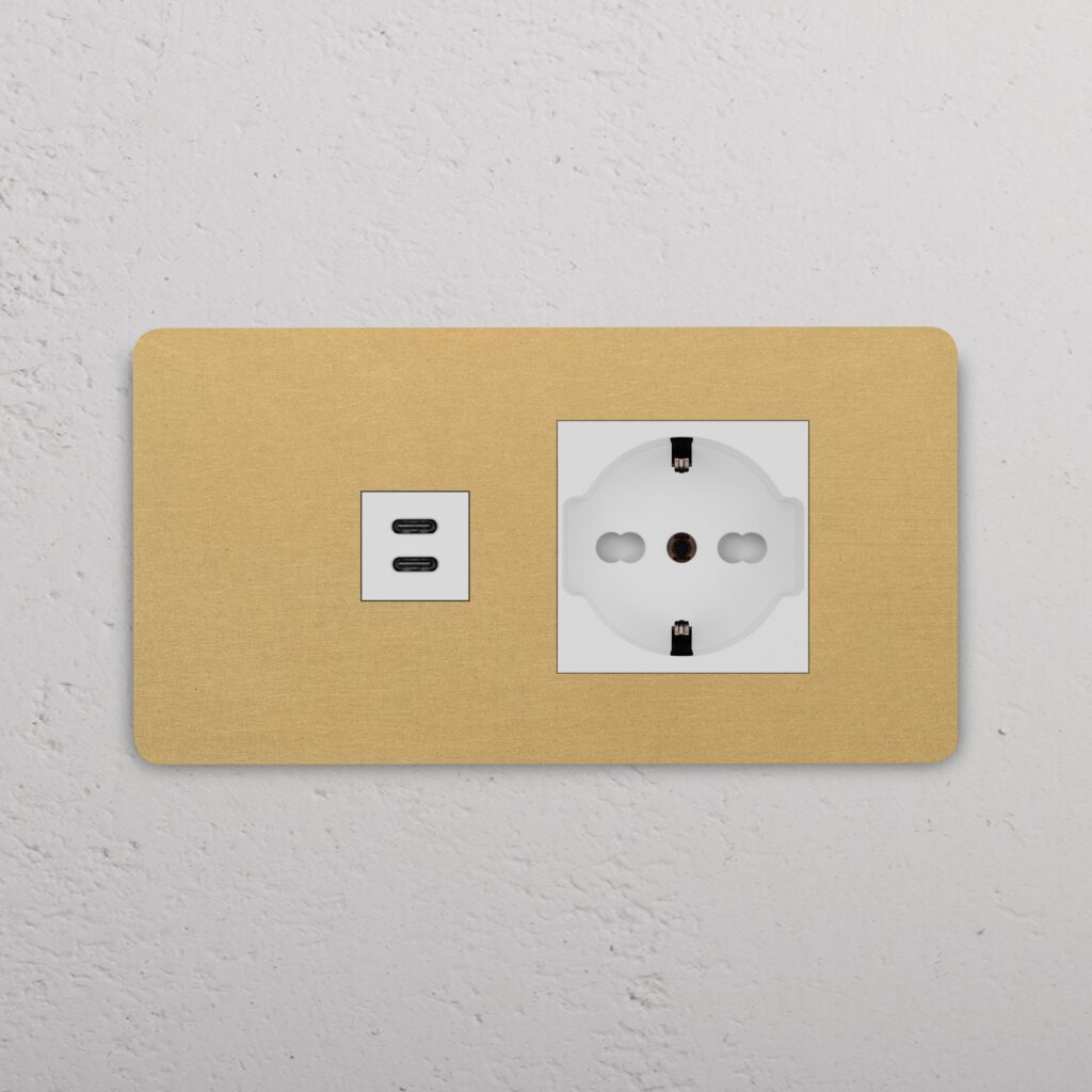 Grove 4-modułowy USB-C 30 W i gniazdo Schuko/Bipasso – Antyczny mosiądz, Biały