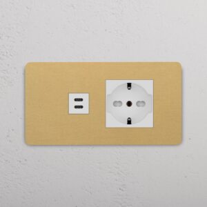 Grove 4-modułowy USB-C 30 W i gniazdo Schuko/Bipasso – Antyczny mosiądz, Biały