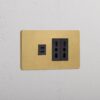 Grove 4-modułowy USB-C 30 W i 2x gniazdo Bipasso – Antyczny mosiądz, Czarny
