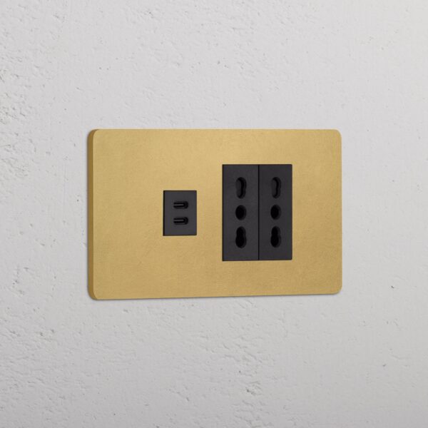 Grove 4-modułowy USB-C 30 W i 2x gniazdo Bipasso – Antyczny mosiądz, Czarny
