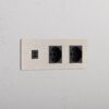 Grove Gniazdo USB-C 30 W i Schuko/Bipasso x 2 w potrójnej ramce – Satynowy nikiel, Czarny