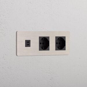 Grove Gniazdo USB-C 30 W i Schuko/Bipasso x 2 w potrójnej ramce – Satynowy nikiel, Czarny