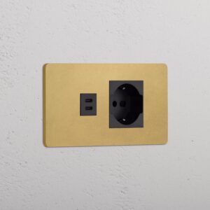 Grove 4-modułowe gniazdo USB-C 30 W i Schuko/Bipasso – Antyczny mosiądz, Czarny