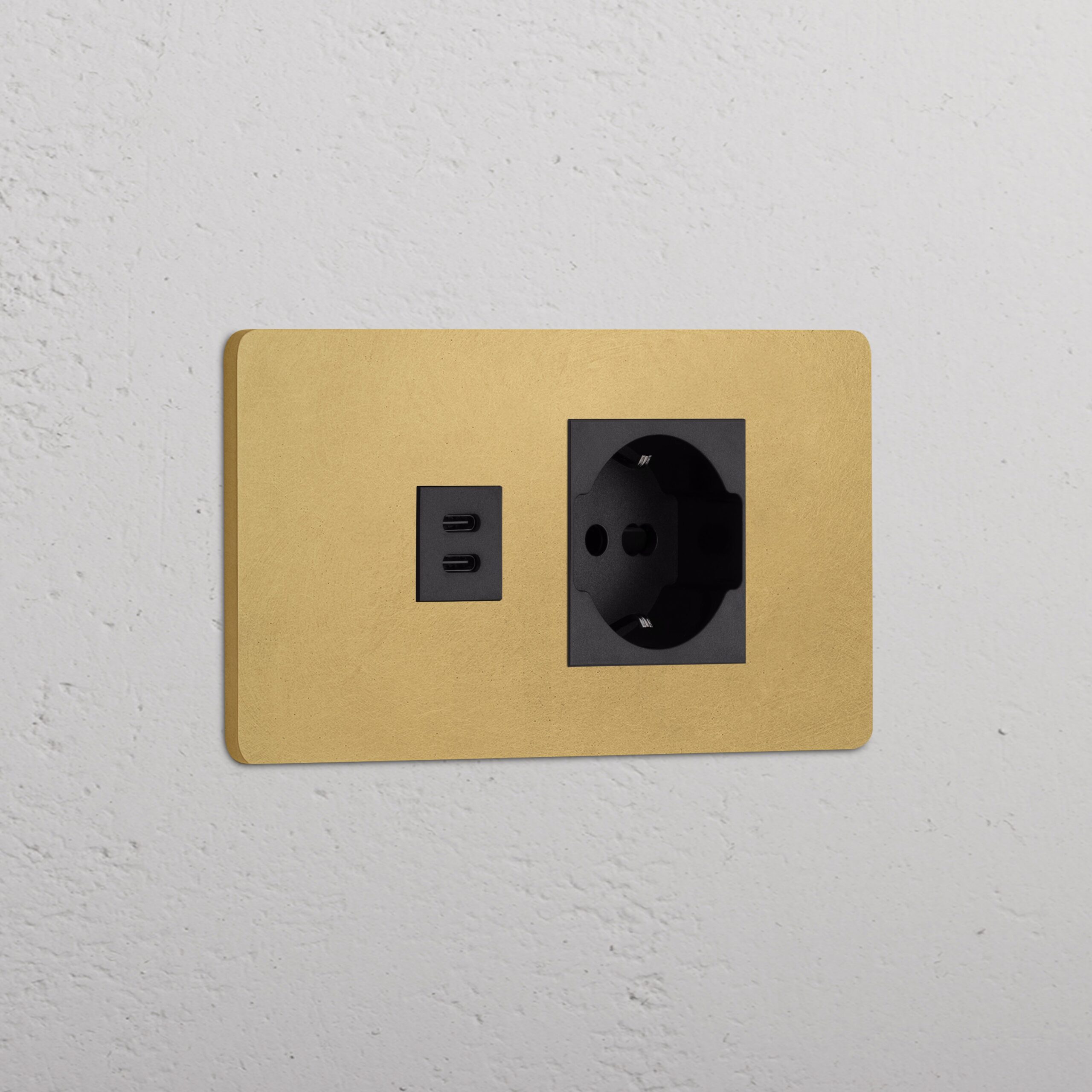 Grove 4-modułowe gniazdo USB-C 30 W i Schuko/Bipasso – Antyczny mosiądz, Czarny
