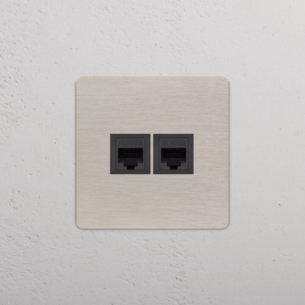Grove Gniazdo RJ45 x 2 w pojedynczej ramce – Satynowy nikiel, Czarny