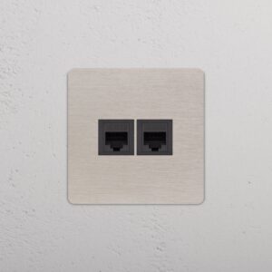Grove Gniazdo RJ45 x 2 w pojedynczej ramce – Satynowy nikiel, Czarny