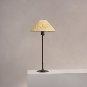 Cotswold średnia plisowana lampa stołowa lniany odcień żółci – Brąz