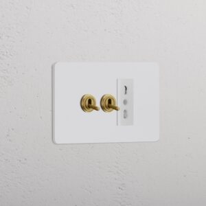 Grove 3-Module 2x Toggle Switch & Bipasso Socket – Paintable Antique Brass, Biały