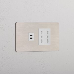 Grove 4-Module USB-C 30W & 2x Bipasso Socket – Satynowy nikiel, Biały