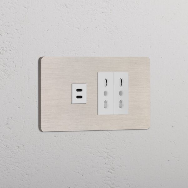Grove 4-Module USB-C 30W & 2x Bipasso Socket – Satynowy nikiel, Biały