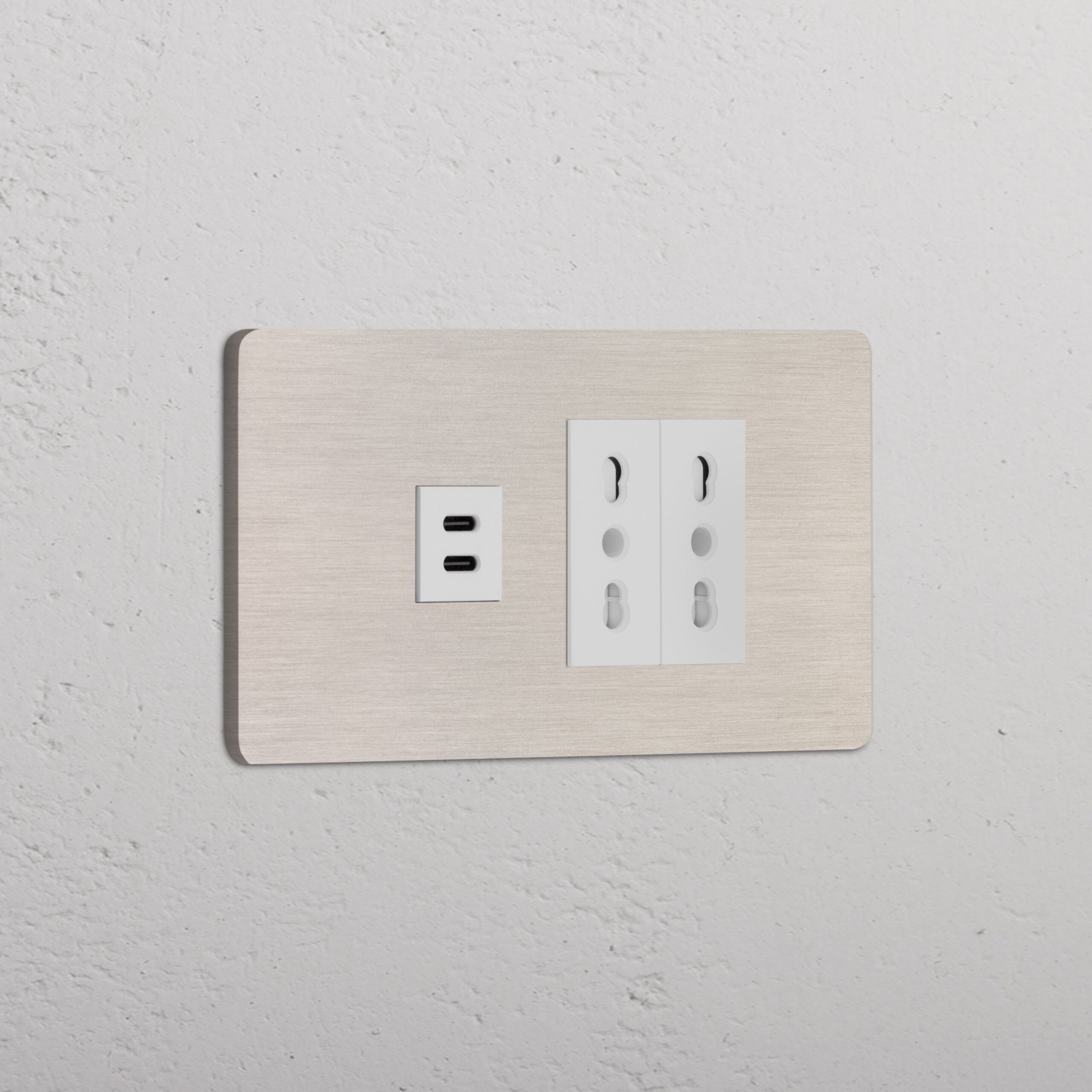 Grove 4-Module USB-C 30W & 2x Bipasso Socket – Satynowy nikiel, Biały