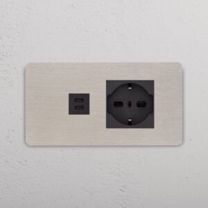 Grove 4-Module USB-C 30W & Schuko/Bipasso Socket – Satynowy nikiel, Czarny