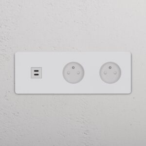 Grove Gniazdo USB-C 30 W i francusko/belgijskie typu E x 2 w potrójnej ramce – Do malowania, Biały