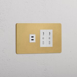 Grove 4-modułowy USB-C 30 W i 2 gniazda Bipasso – Antyczny mosiądz, Biały