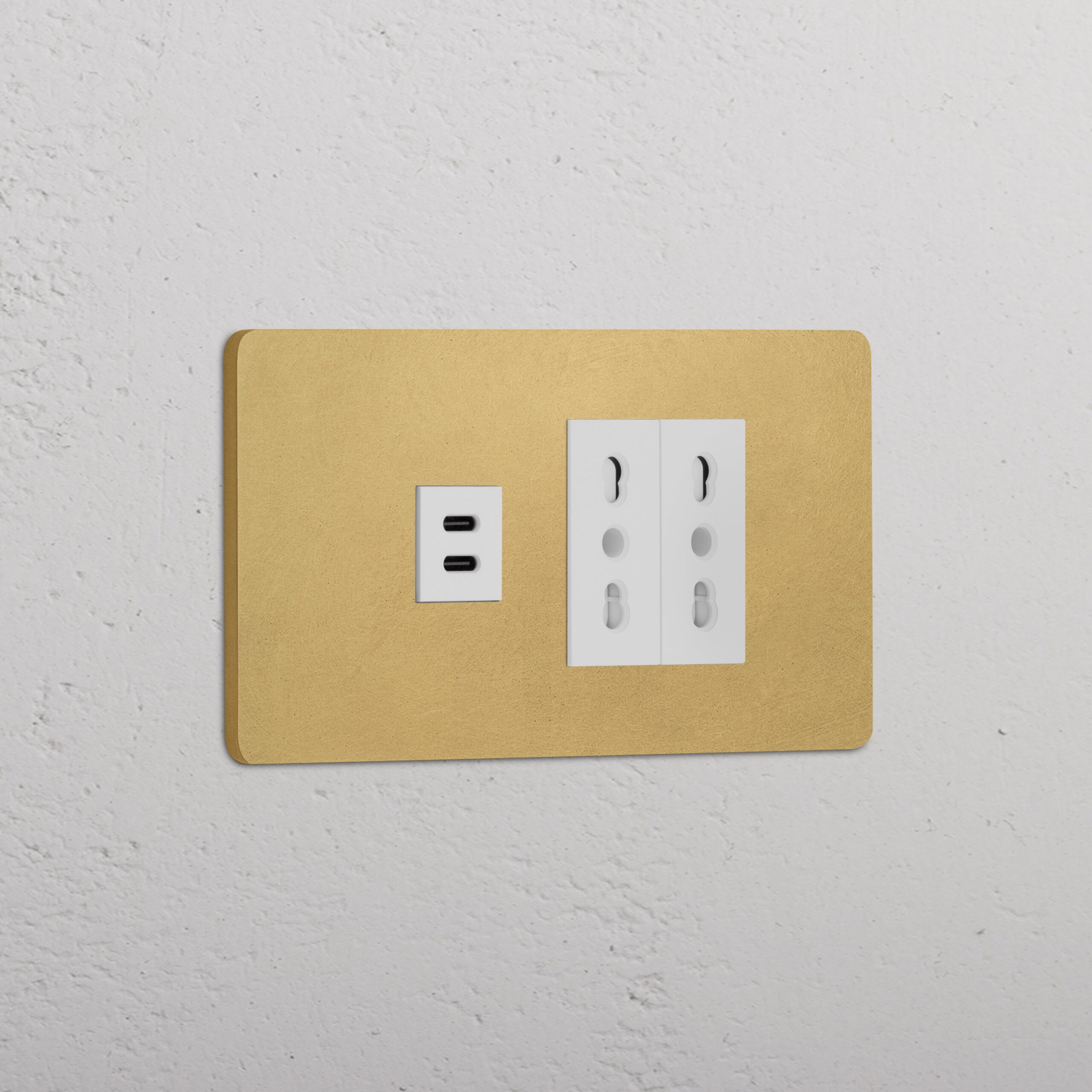 Grove 4-modułowy USB-C 30 W i 2 gniazda Bipasso – Antyczny mosiądz, Biały