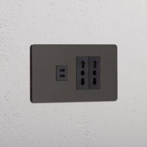 Grove 4-modułowy USB-C 30 W i 2x gniazdo Bipasso – Brąz, Czarny