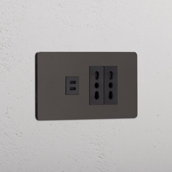 Grove 4-modułowy USB-C 30 W i 2x gniazdo Bipasso – Brąz, Czarny