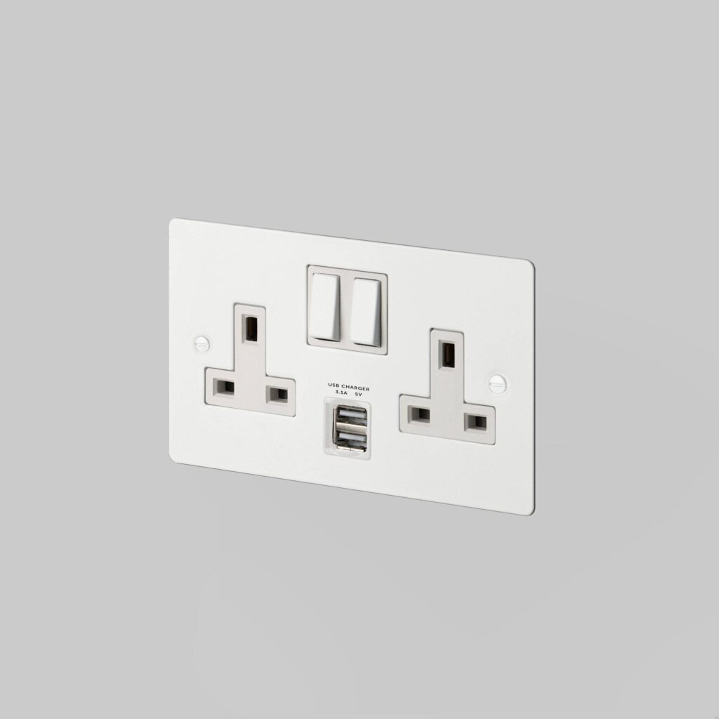 Gniazdo podwójne z USB Typ G UK 2G Standard Brytyjski – Biały (UK)