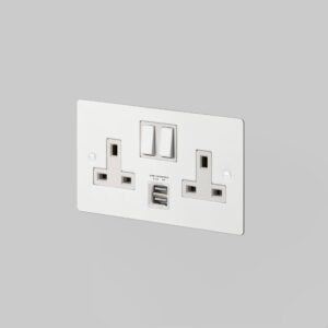Gniazdo podwójne z USB Typ G UK 2G Standard Brytyjski – Biały (UK)