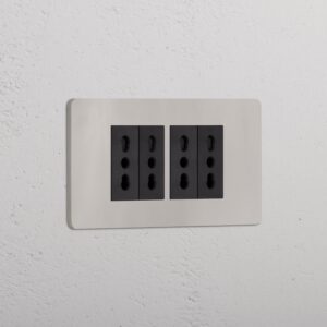 Grove 4-mechanizmy 4x gniazda Bipasso – Polerowany nikiel, Czarny