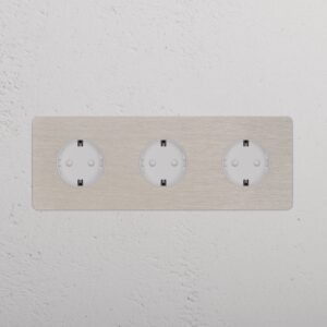 Kew Gniazdo Schuko typu F x 3 w potrójnej ramce – Satynowy nikiel, Biały