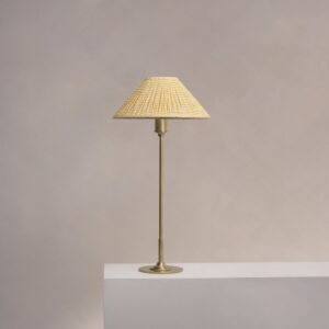 Cotswold średnia plisowana lampa stołowa lniany odcień żółci – Antyczny mosiądz