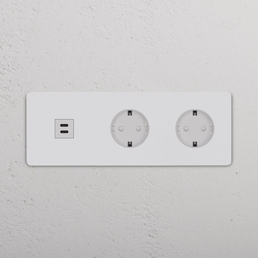 Grove Gniazdo USB-C 30 W i Schuko typu F x 2 w potrójnej ramce – Do malowania, Biały