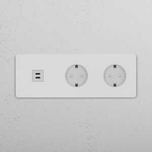 Grove Gniazdo USB-C 30 W i Schuko typu F x 2 w potrójnej ramce – Do malowania, Biały
