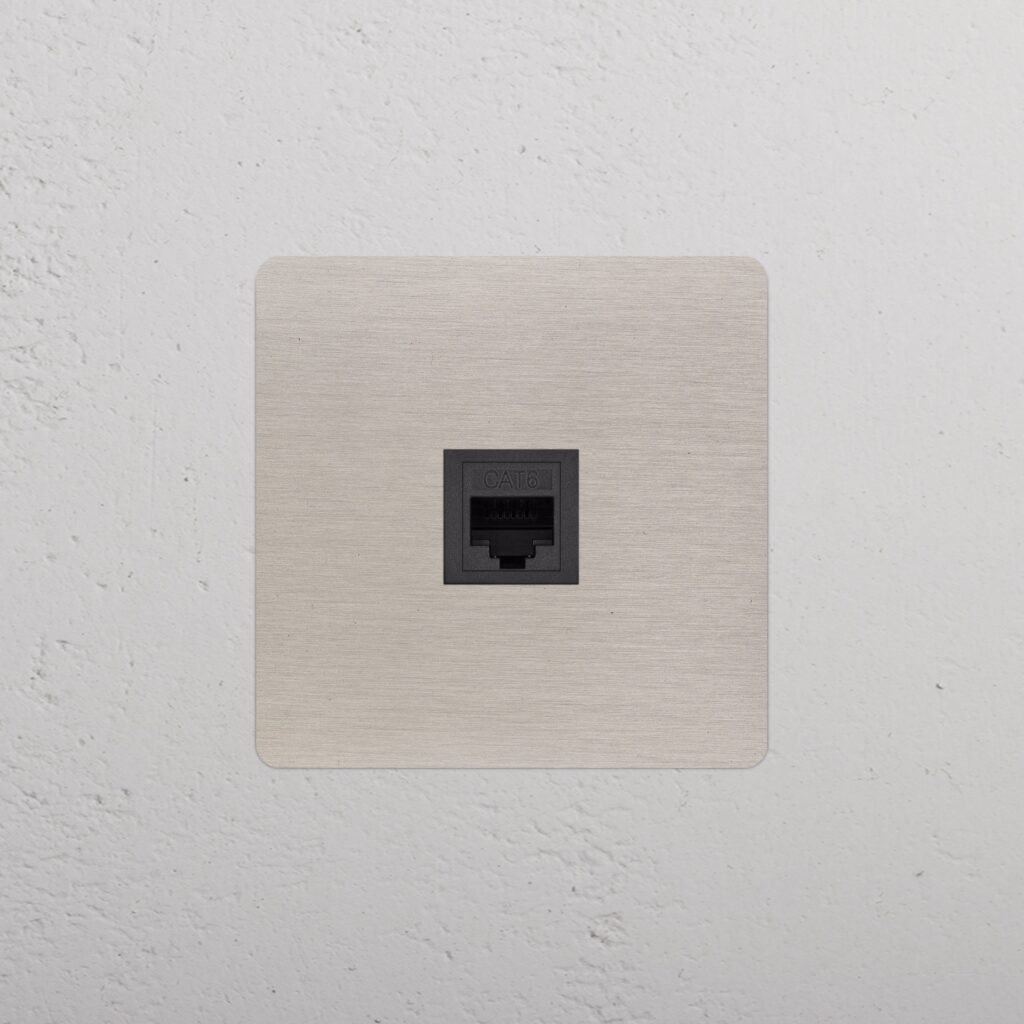 Kew Gniazdo RJ45 w pojedynczej ramce – Satynowy nikiel, Czarny