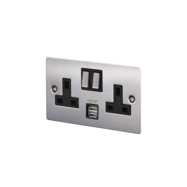 Gniazdo podwójne z USB Typ G UK 2G Standard Brytyjski – Srebrny (UK)