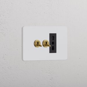 Grove 3-Module 2x Toggle Switch & Bipasso Socket – Paintable Antique Brass, Czarny