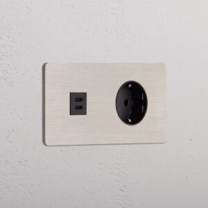 Grove Podwójne gniazdo USB-C 30 W i gniazdo Schuko typu F – Satynowy nikiel, Czarny