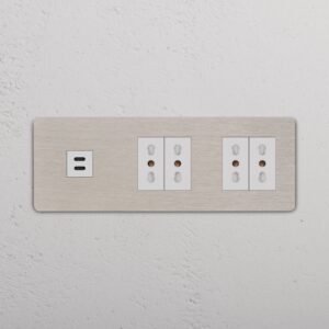 Grove Gniazdo USB-C 30 W i Bipasso x 4 w potrójnej ramce – Satynowy nikiel, Biały