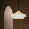 Brookfield duża lampa wisząca z opalowym szkłem – Polerowany nikiel
