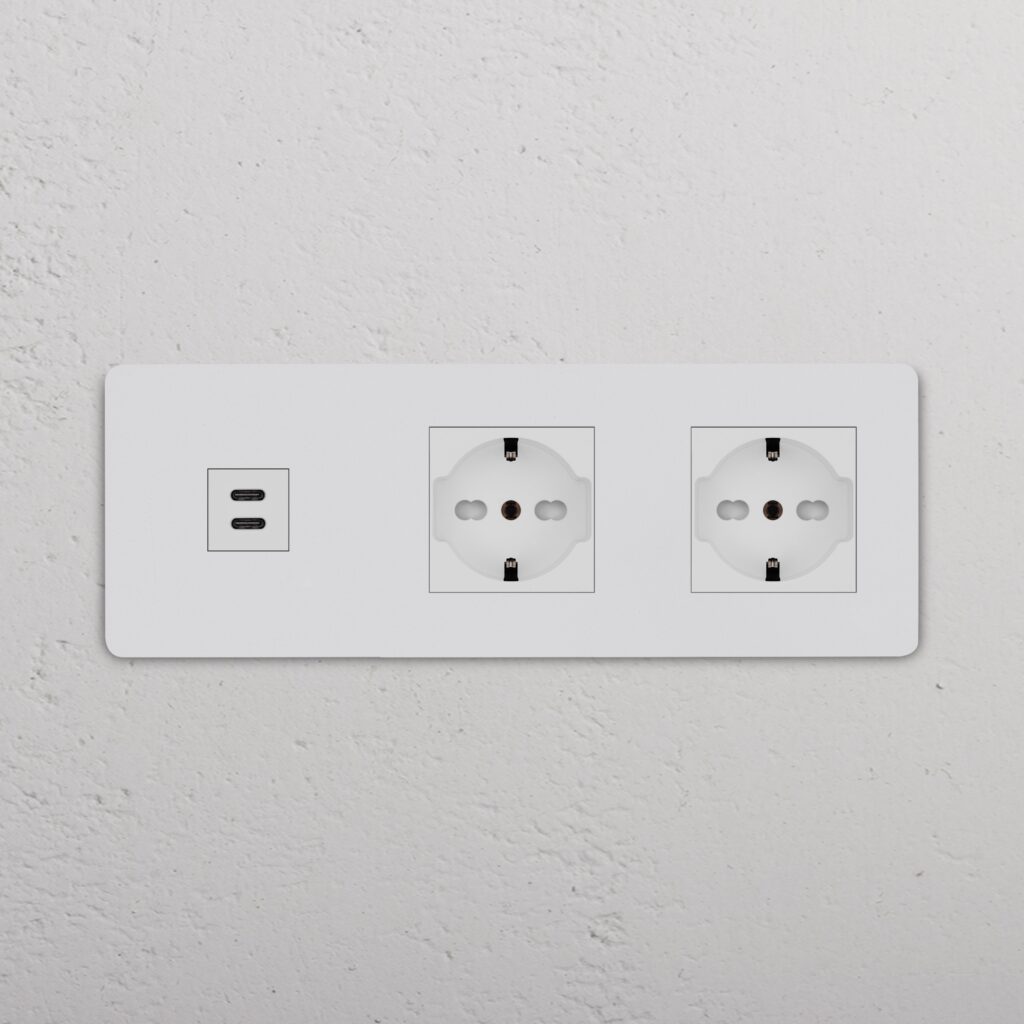 Grove Gniazdo USB-C 30 W i Schuko/Bipasso x 2 w potrójnej ramce – Do malowania, Biały