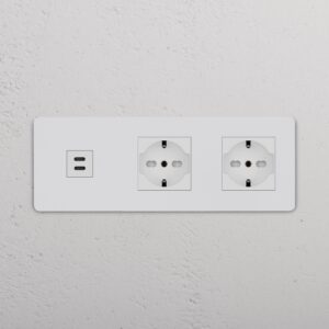 Grove Gniazdo USB-C 30 W i Schuko/Bipasso x 2 w potrójnej ramce – Do malowania, Biały
