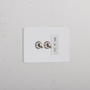 Grove IT Grove 3-Module 2x Toggle Switch & Bipasso Socket – Paintable Satin Nickel White