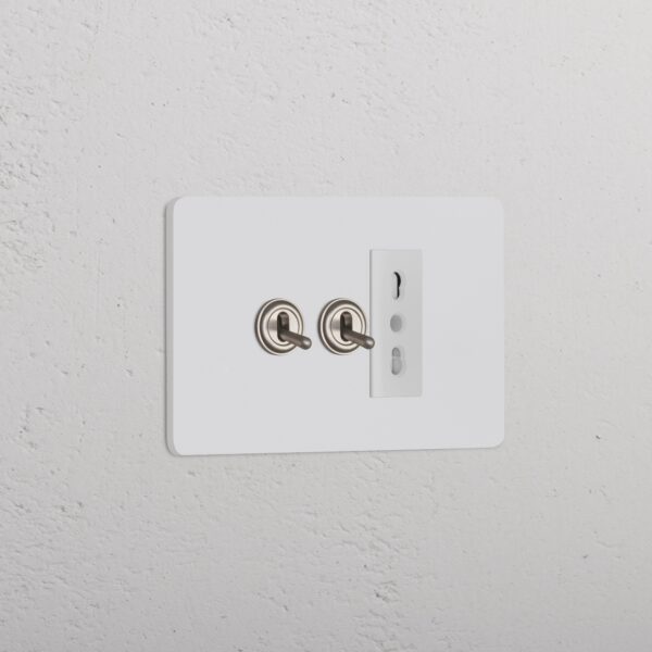 Grove IT Grove 3-Module 2x Toggle Switch & Bipasso Socket – Paintable Satin Nickel White