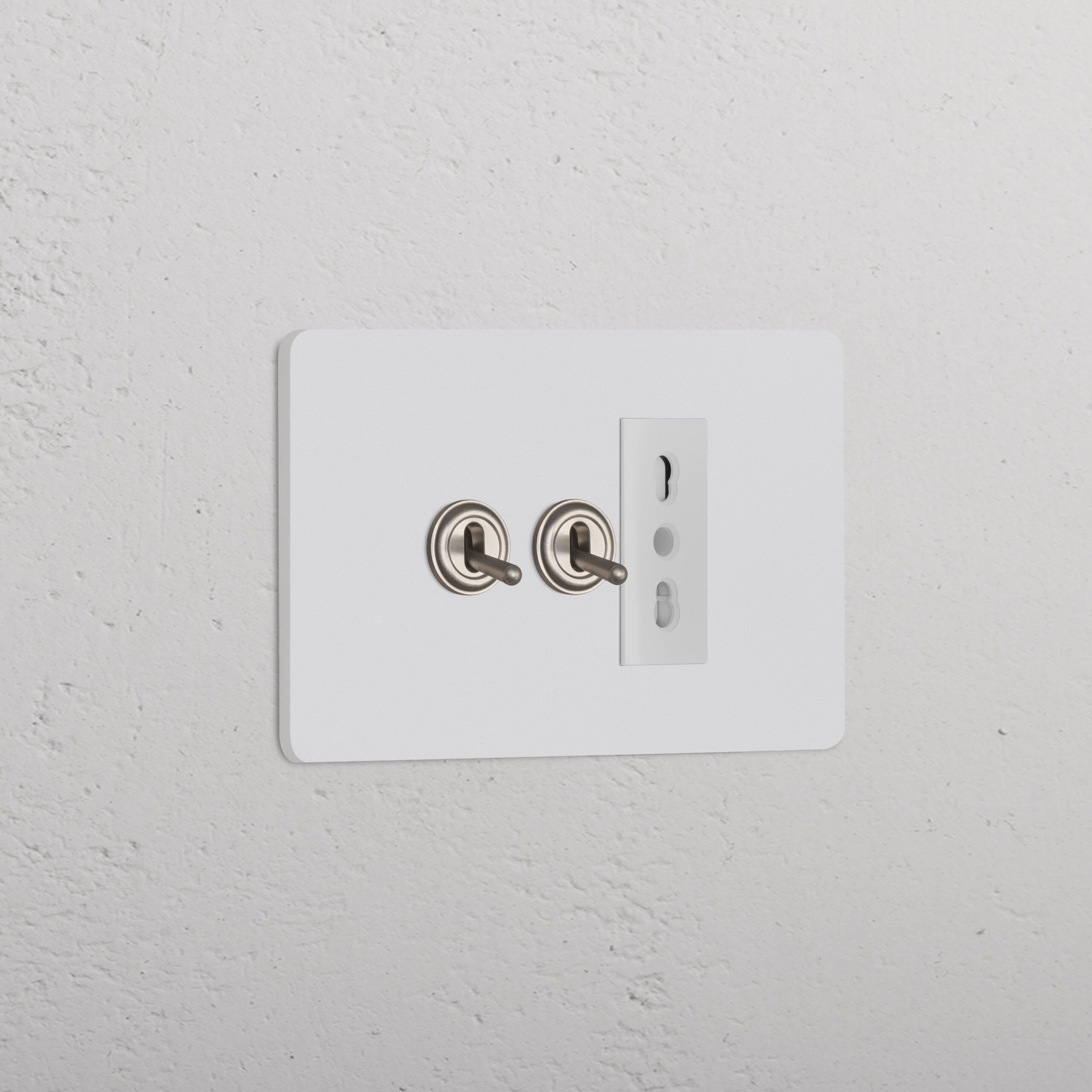 Grove IT Grove 3-Module 2x Toggle Switch & Bipasso Socket – Paintable Satin Nickel White