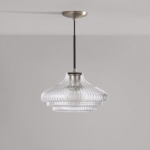 Brookfield średnia lampa wisząca z ryflowanym szkłem – Satynowy nikiel