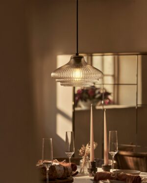 Brookfield średnia lampa wisząca z ryflowanym szkłem – Brąz
