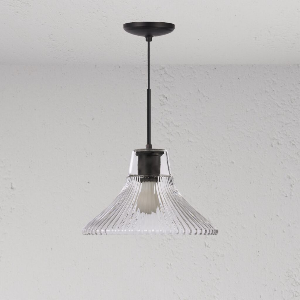Hammersmith średnia lampa wisząca z ryflowanym szkłem – Brąz