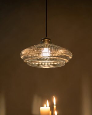 Brookfield duża lampa wisząca z ryflowanym szkłem – Antyczny mosiądz