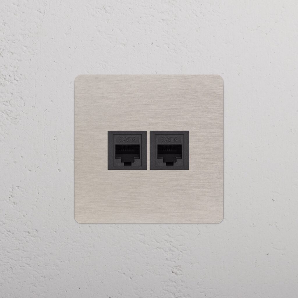 Kew Gniazdo RJ45 x 2 w pojedynczej ramce – Satynowy nikiel, Czarny