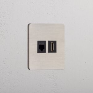 Grove Gniazdo RJ45 i HDMI w pojedynczej ramce – Satynowy nikiel, Czarny